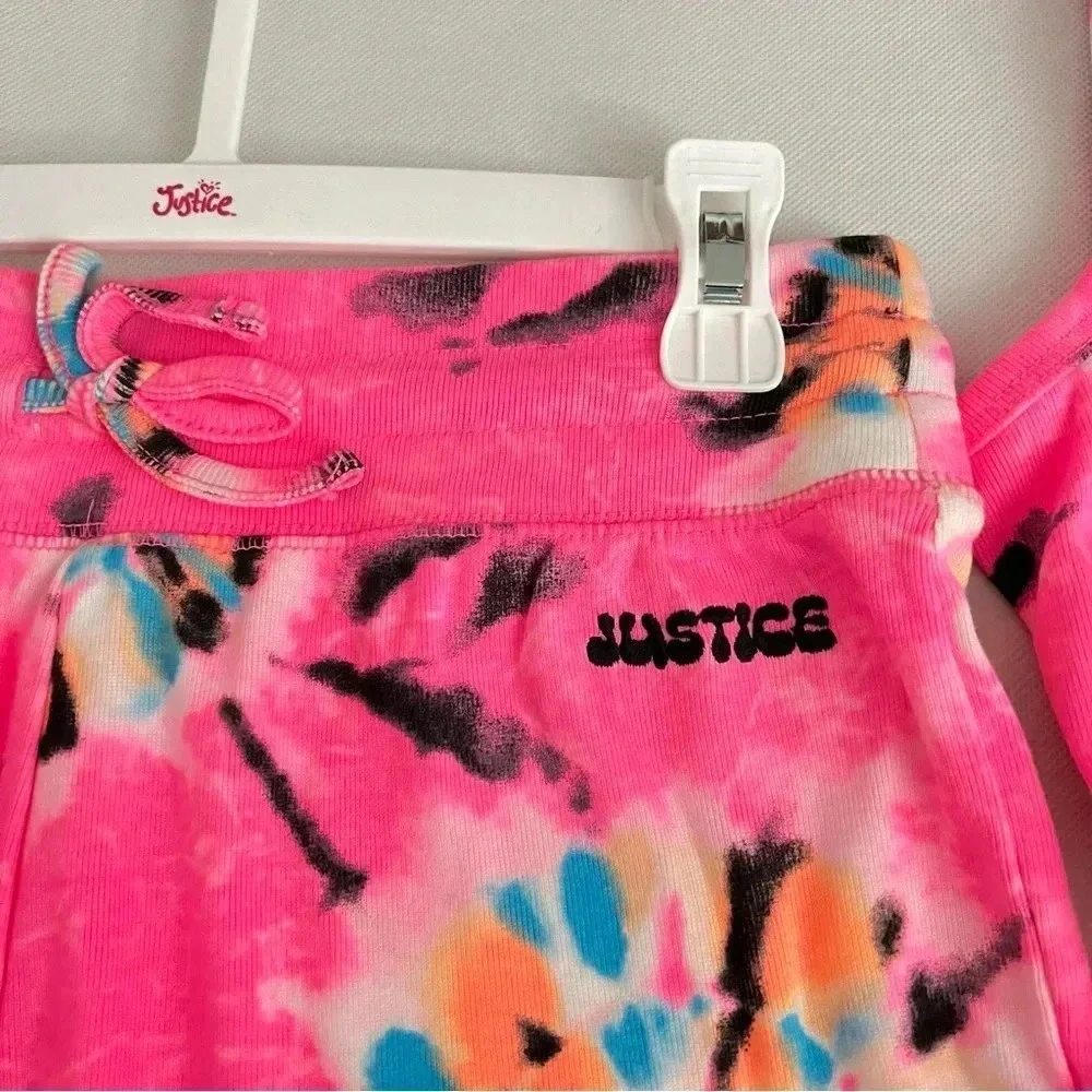 Justice Girls Cinch Side Tank & Short Outfit Set Size Large (12/14) Pink Tie-Dye